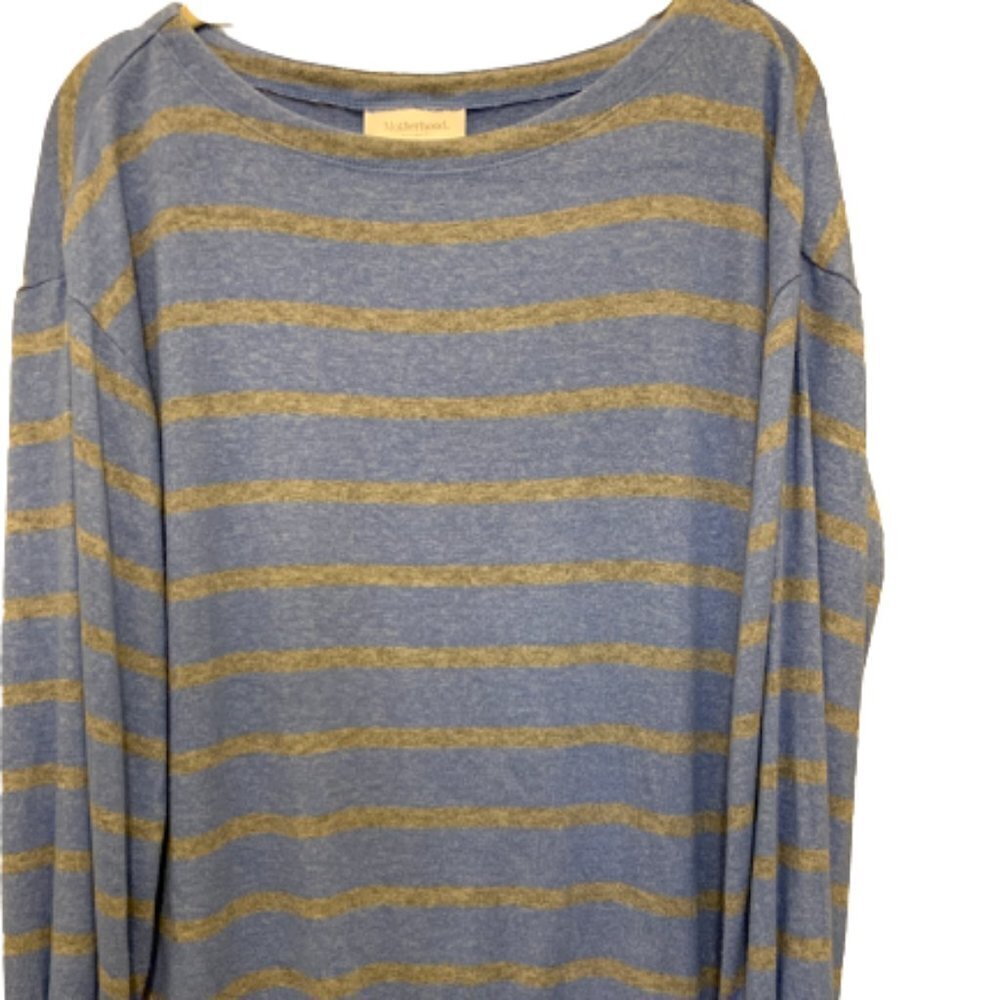 MOTHERHOOD Maternity Cotton Spandex Knitted Blue Grey Stripes Top Blouse Small